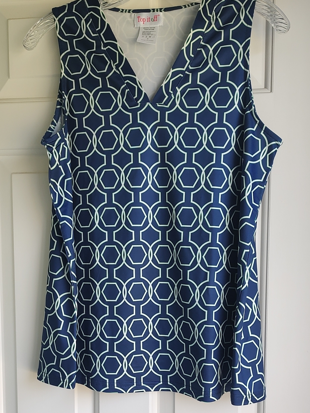 Top It Off Navy Geometric V-Neck Sleeveless Tank